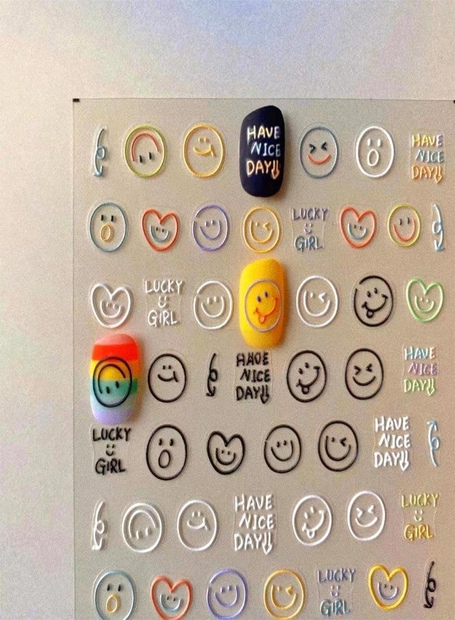 Dedyel Smile Nail Art Stickers 5D Embossed Cute Smile Face Kawaii Self-Adhesive Nail Stickers for Women Girls Kids Nail Art Decoration - Image 2